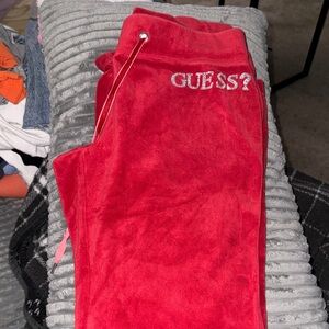 Guess Vibrant Red Velour Joggers